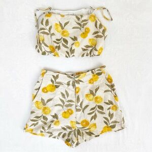 Z Supply Keaton Citrus Two-Piece Set Shorts Sz M Novelty Linen Blend